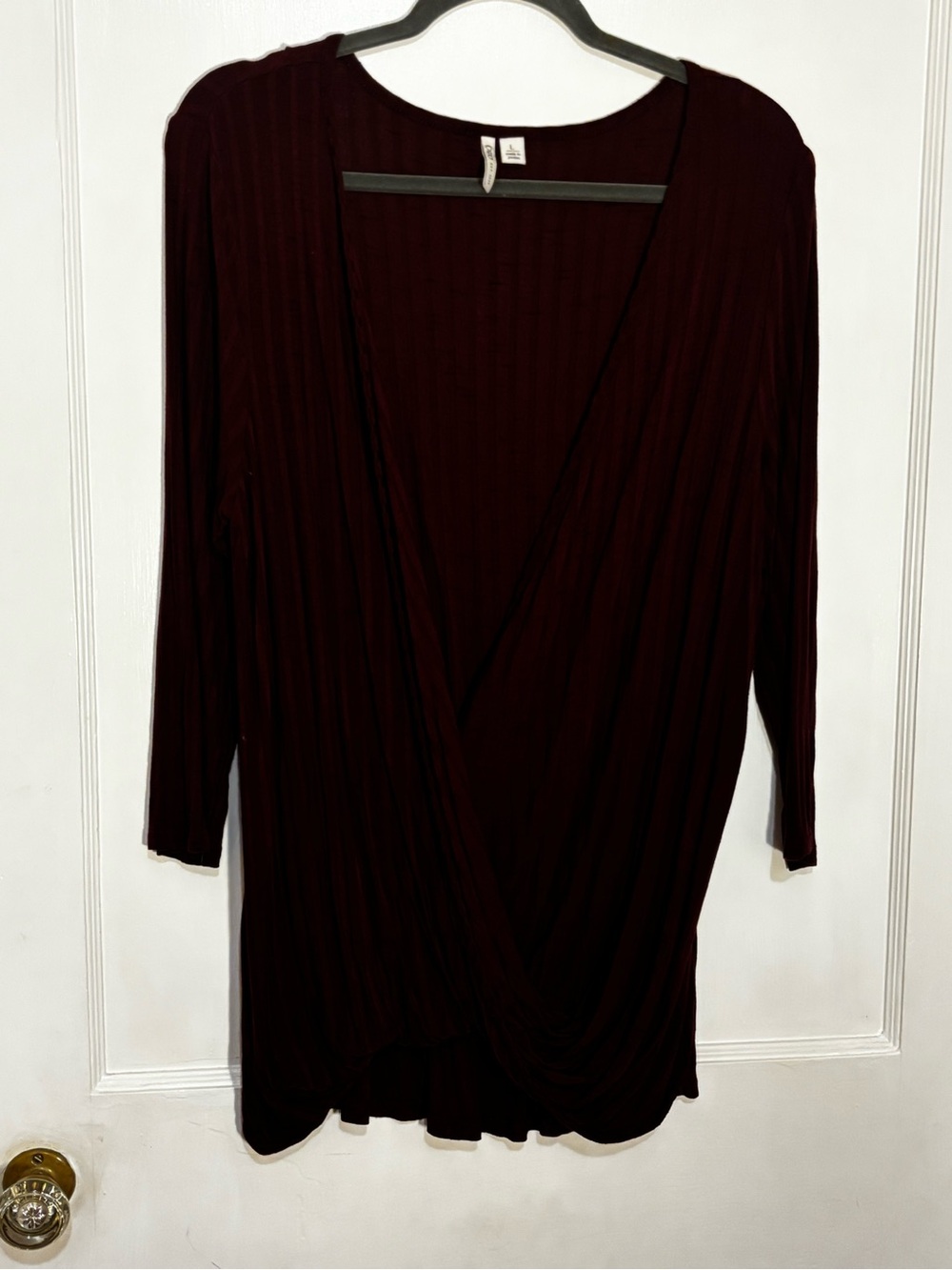 Cato Ribbed Wrap-Front Tunic in Deep Burgundy